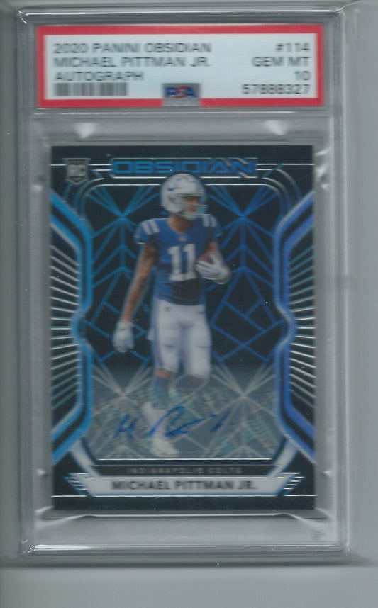 MICHAEL PITTMAN JR 2020 PANINI OBSIDIAN ROOKIE AUTO RC #D /150 PSA 10 GEM POP 10