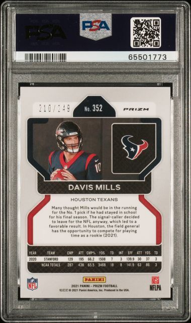 DAVIS MILLS 2021 PANINI PRIZM ORANGE PRIZMS RC #D 210/249 PSA 9 MINT