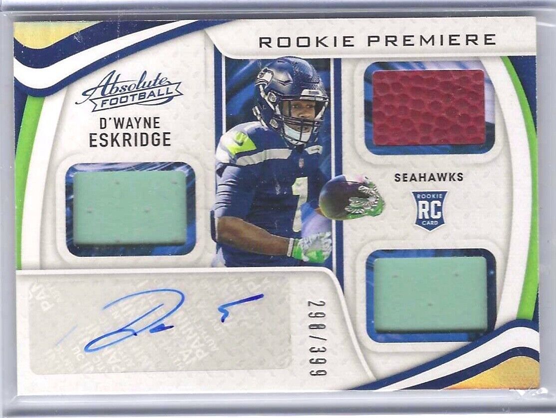 D'WAYNE ESKRIDGE 2021 PANINI ABSOLUTE ROOKIE TRIPLE PATCH AUTO RC #D 298/399