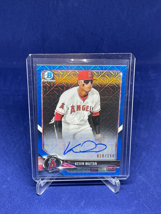 KEVIN MAITAN 2018 BOWMAN CHROME AUTO BLUE MEGA MOJO REFRACTOR PROSPECT #D 18/150