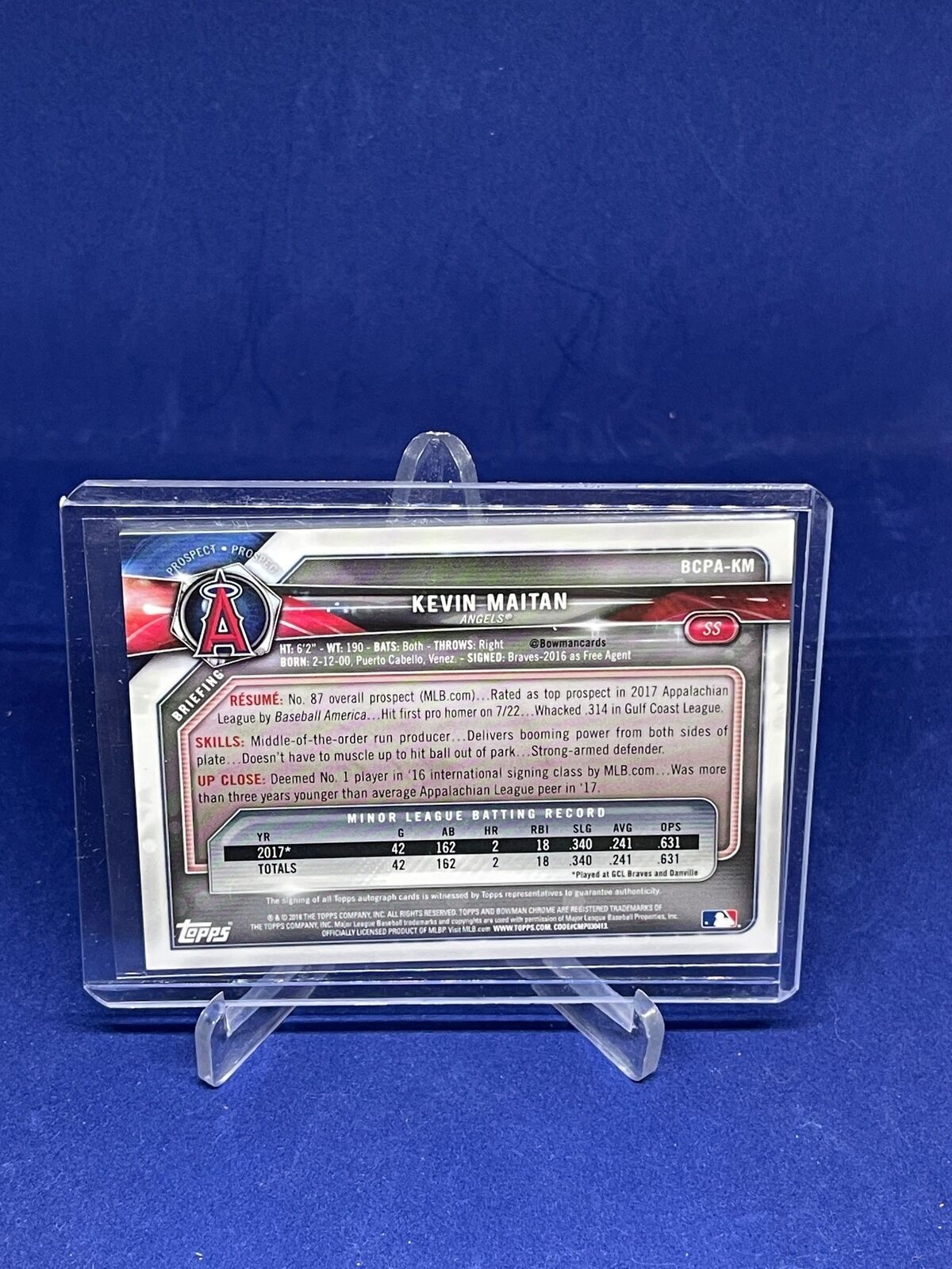 KEVIN MAITAN 2018 BOWMAN CHROME AUTO BLUE MEGA MOJO REFRACTOR PROSPECT #D 18/150