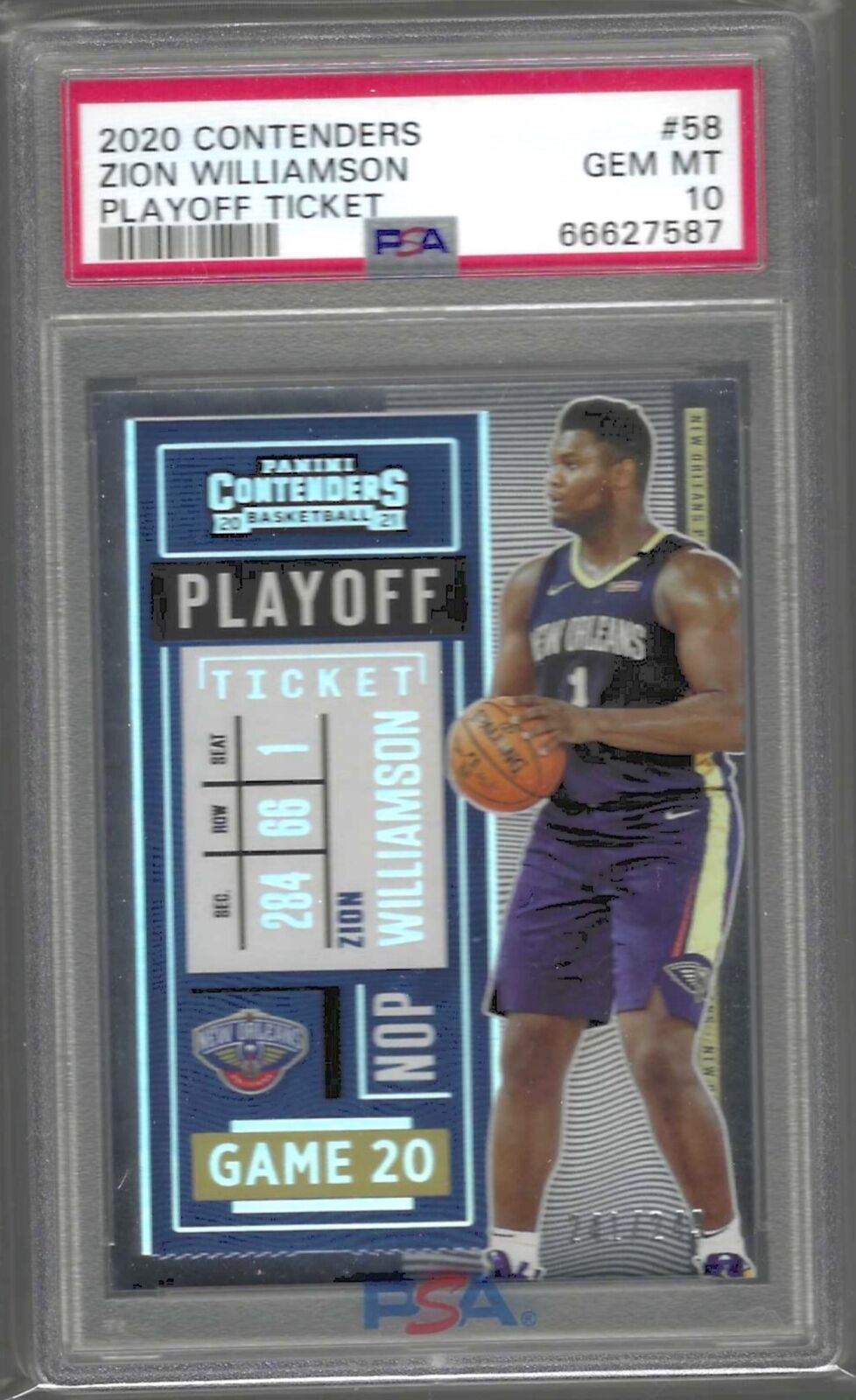ZION WILLIAMSON 2020-21 PANINI CONTENDERS PLAYOFF TICKET /249 PSA 10 MINT POP 2