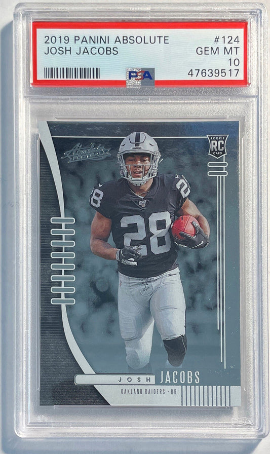 JOSH JACOBS 2019 PANINI ABSOLUTE ROOKIE RC #124 PSA 10 GEM MINT