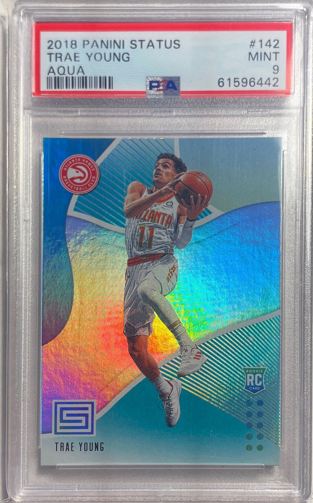 TRAE YOUNG 2018-19 PANINI STATUS AQUA ROOKIE RC #142 PSA 9 MINT