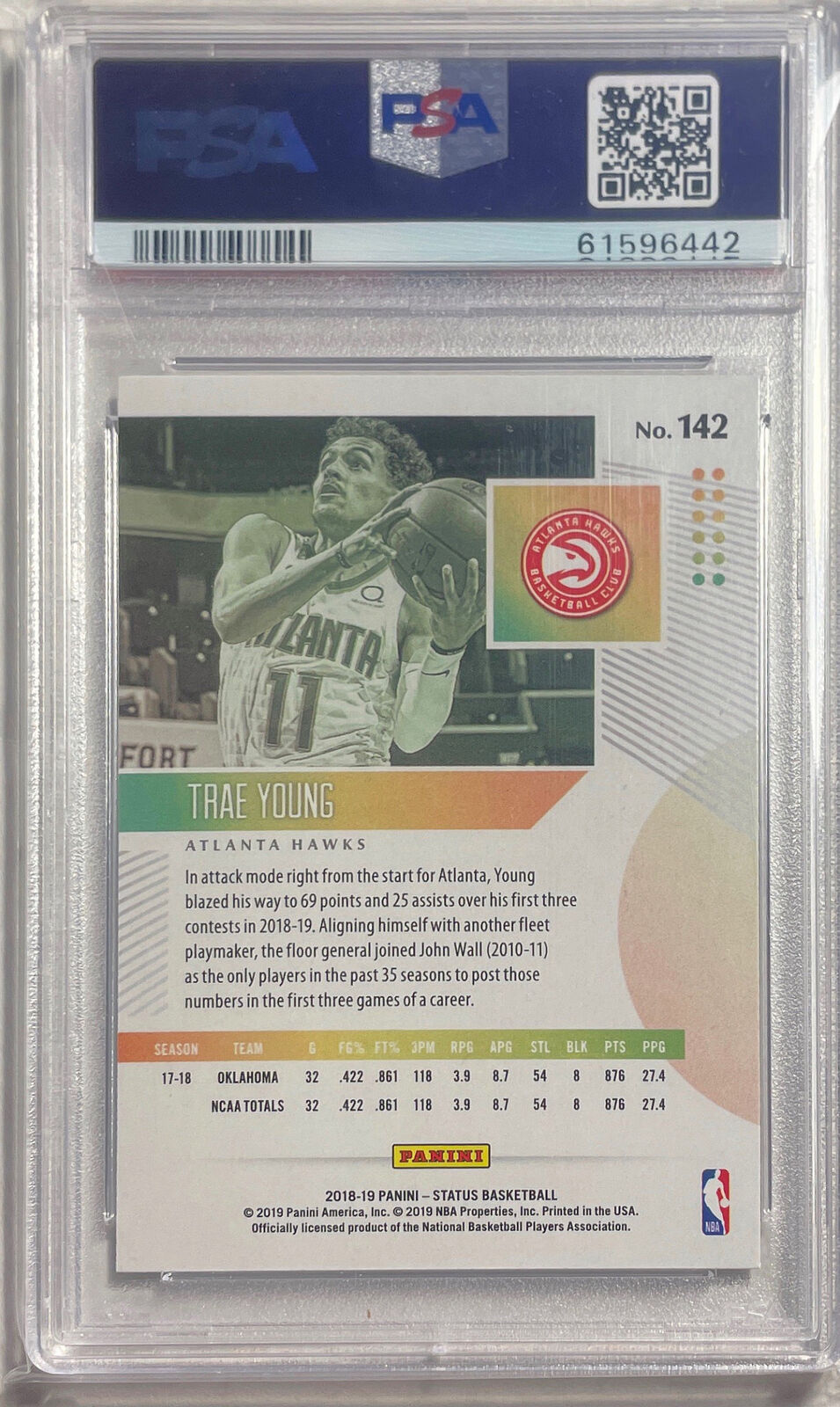 TRAE YOUNG 2018-19 PANINI STATUS AQUA ROOKIE RC #142 PSA 9 MINT