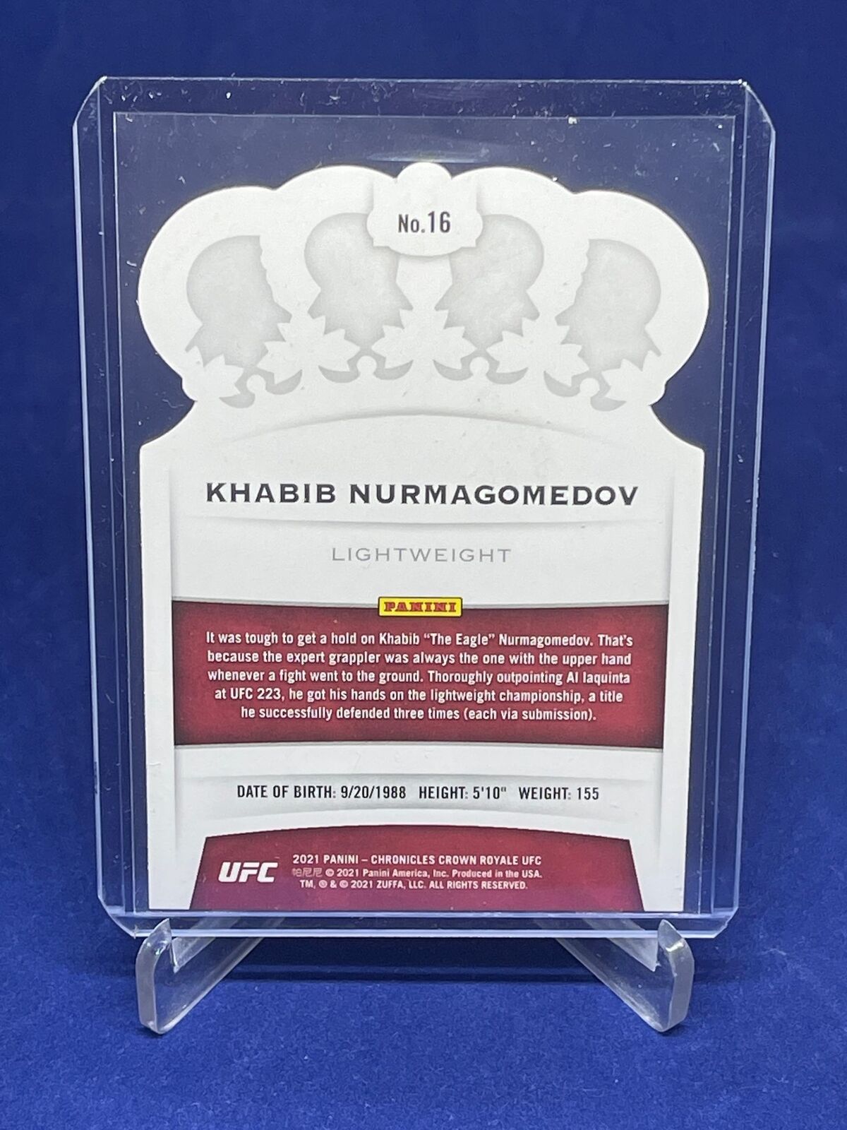 KHABIB NURMAGOMEDOV 2021 PANINI CHRONICLES CROWN ROYALE RED DIE CUT #D 7/149