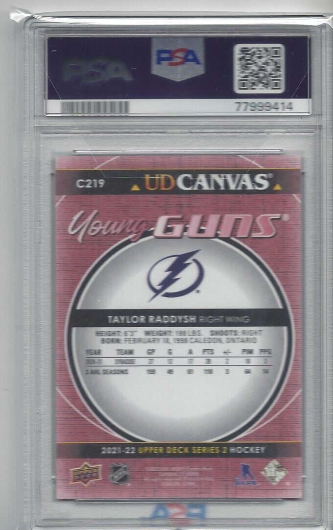TAYLOR RADDYSH 2021 UPPER DECK YOUNG GUNS CANVAS ROOKIE RC #219 PSA 10