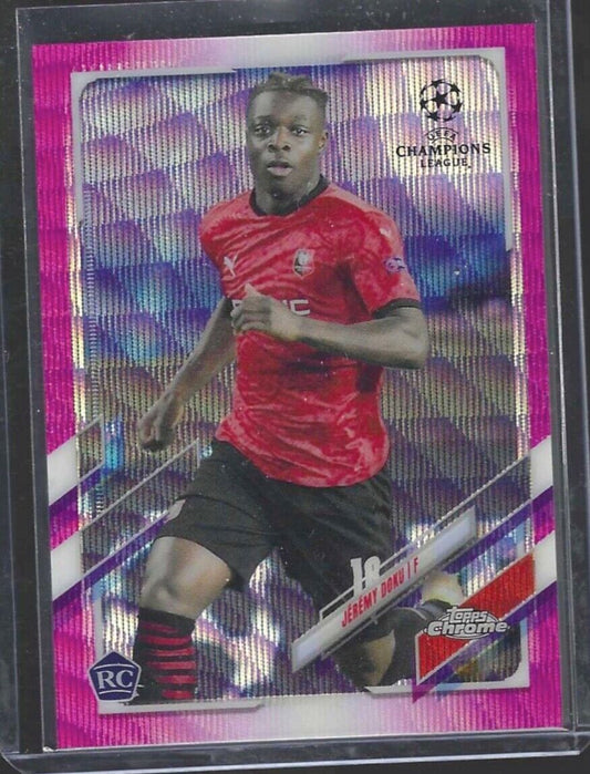 JEREMY DOKU 2020-21 TOPPS CHROME PINK X-FRACTOR REFRACTOR ROOKIE RC #2