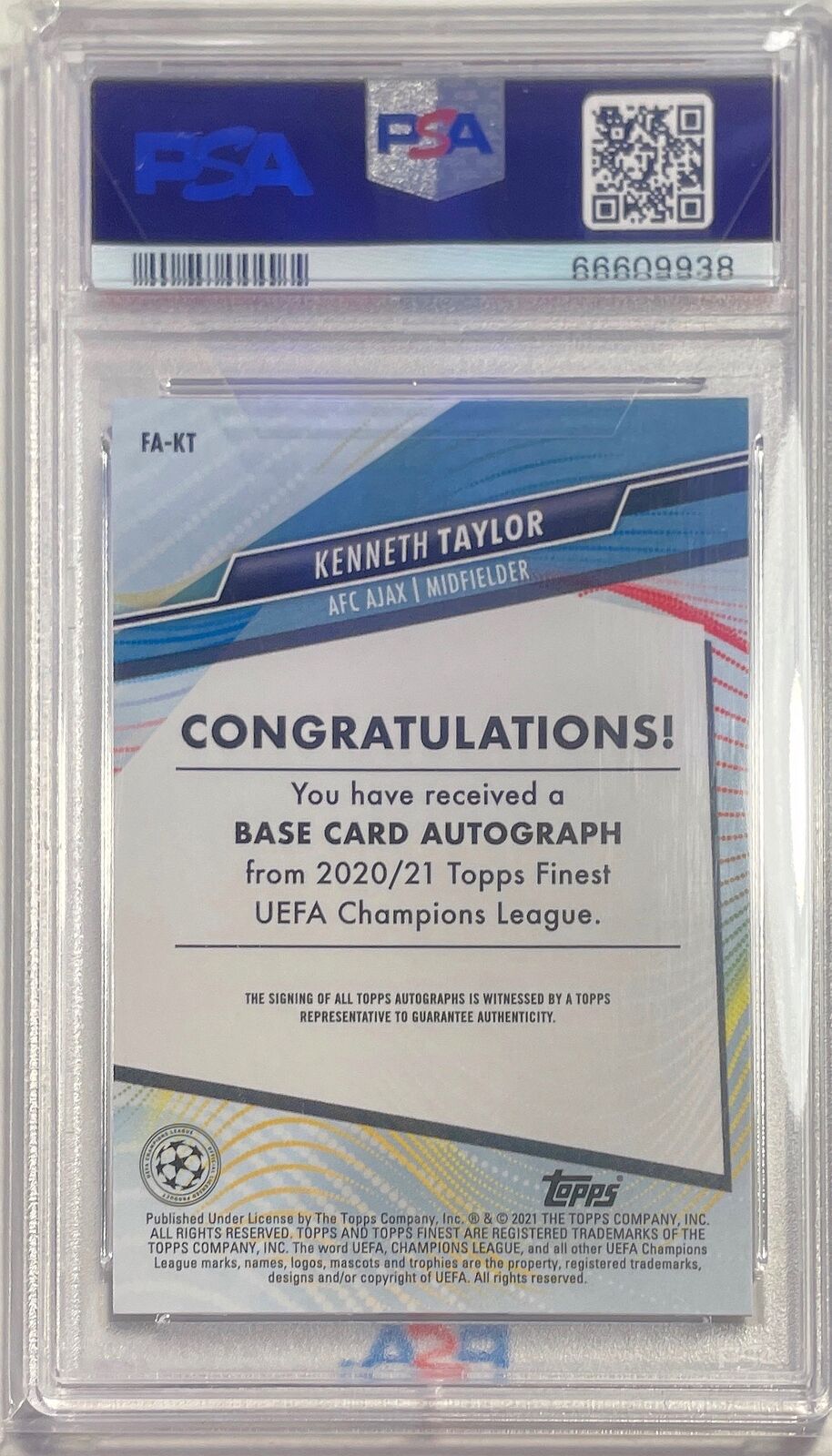KENNETH TAYLOR 2020-21 TOPPS FINEST UCL AUTO REFRACTOR RC PSA 9 MINT POP 6