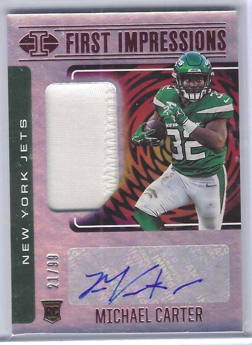 MICHAEL CARTER 2021 PANINI ILLUSIONS RED IMPRESSIONS RPA PATCH AUTO RC #D 21/99