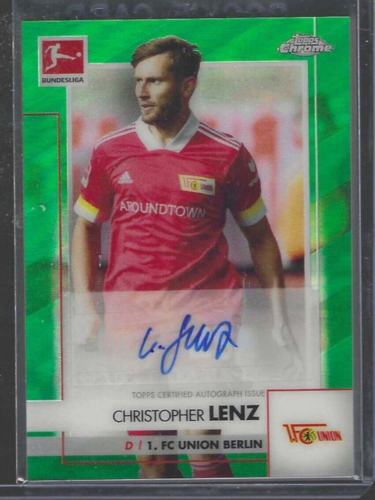 CHRISTOPHER LENZ 2020-21 TOPPS CHROME BUNDESLIGA GREEN REFRACTOR AUTO RC #D /99