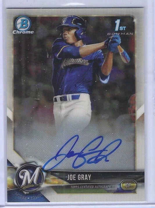 JOE GRAY 2018 BOWMAN CHROME 1ST BOWMAN PROSPECT AUTO #CDA-JGR