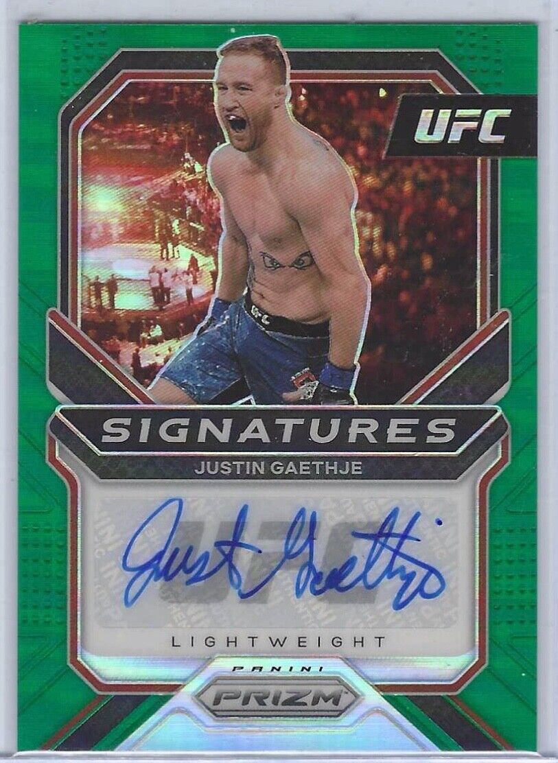 JUSTIN GAETHJE 2021 PANINI PRIZM UFC LIGHTWEIGHT GREEN PRIZM AUTO #SG-JGT