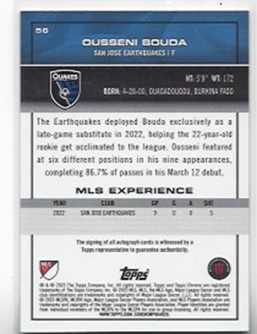 OUSSENI BOUDA 2023 TOPPS CHROME MLS GREEN REFRACTOR ROOKIE AUTO RC #D 10/99