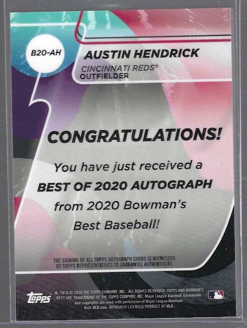 AUSTIN HENDRICK 2020 BOWMANS BEST GREEN REFRACTOR PROSPECT AUTO #D 71/99