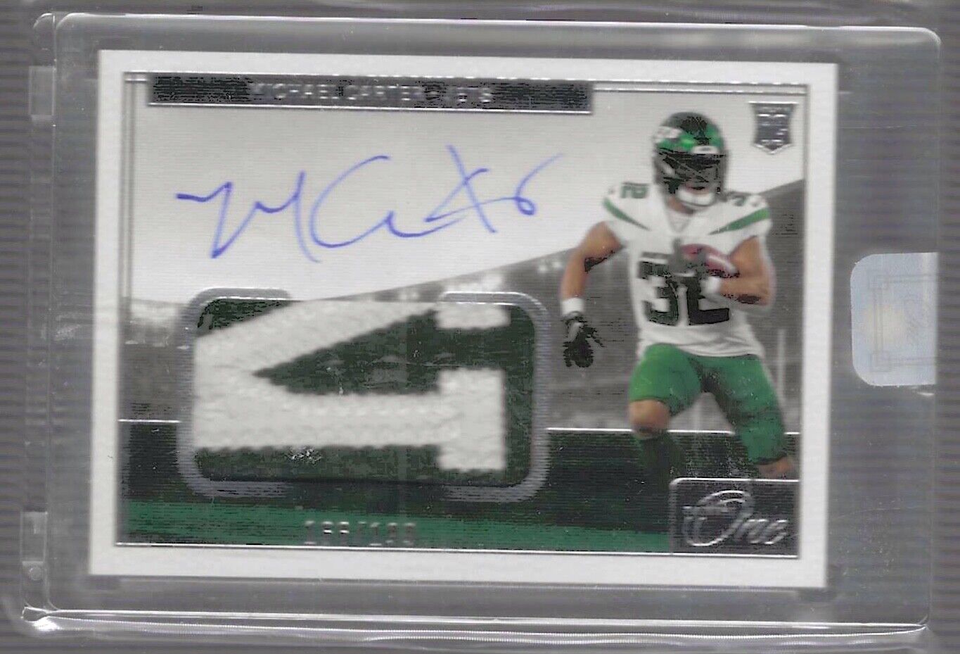 MICHAEL CARTER 2021 PANINI ONE RPA ROOKIE PATCH AUTO RC #D 166/199