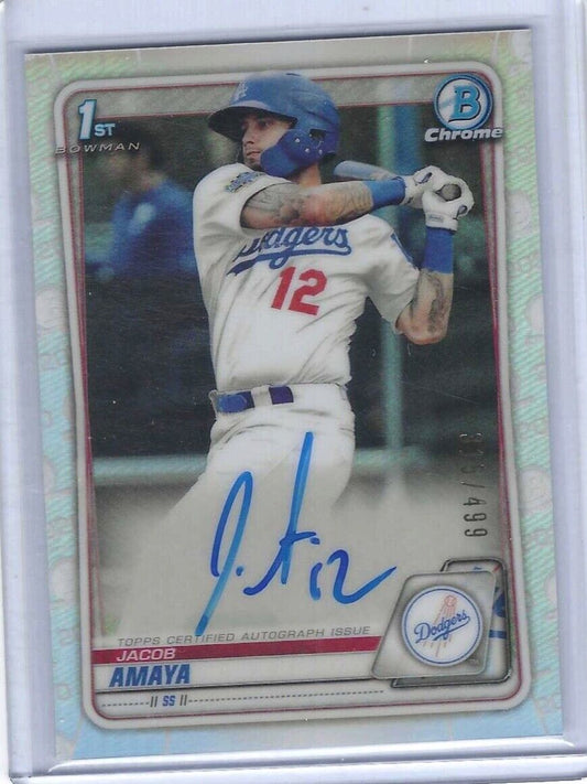 JACOB AMAYA 2020 BOWMAN CHROME REFRACTOR 1ST PROSPECT AUTO #D 315/499