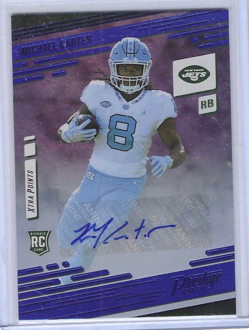 MICHAEL CARTER 2021 PANINI PRESTIGE BLUE FOIL XTRA POINTS ROOKIE AUTO RC #218