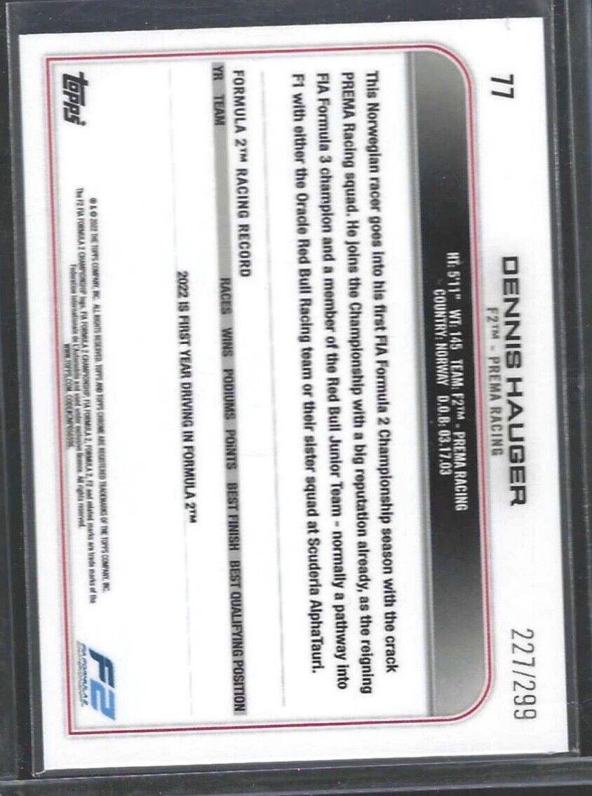 DENNIS HAUGER 2022 TOPPS CHROME F1 SPECKLE REFRACTOR #D 227/299