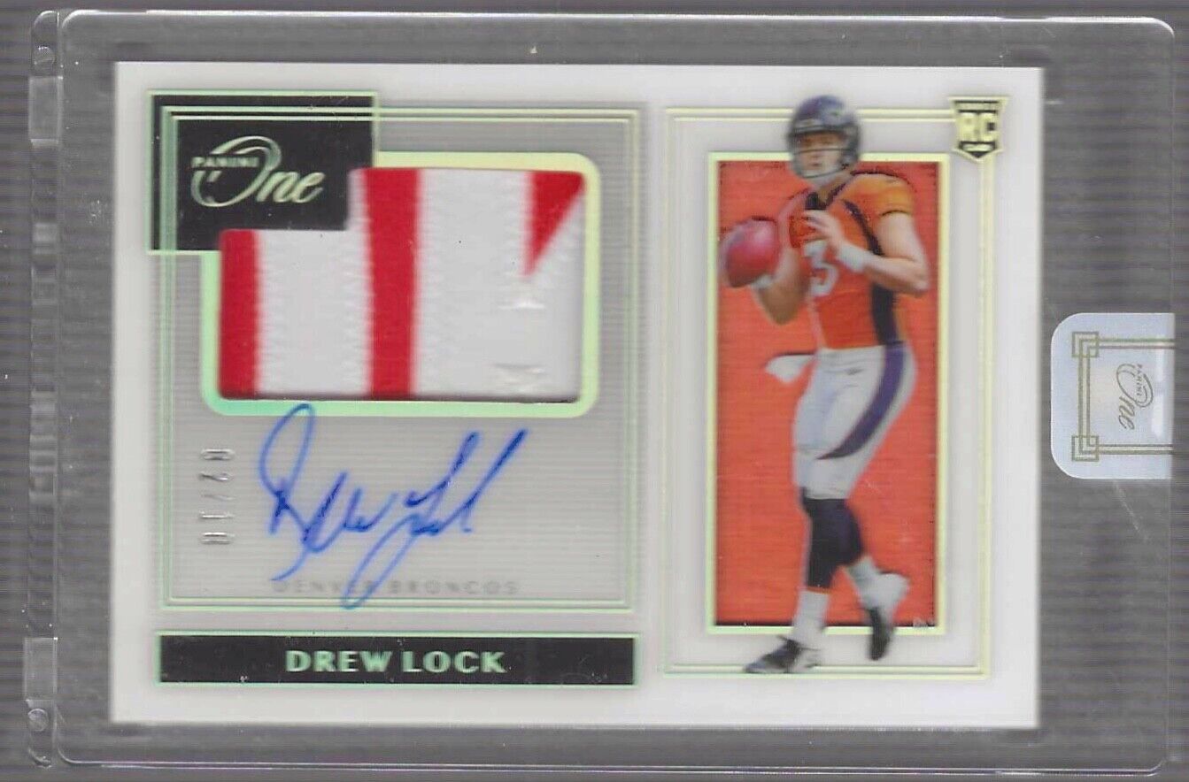1/1 DREW LOCK 2019 PANINI ONE PREMIUM GOLD ROOKIE PATCH AUTO RC #D 02/10 JSY #2!