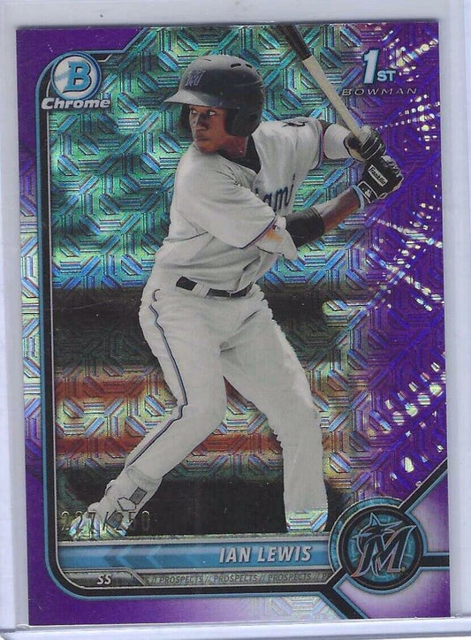 IAN LEWIS 2022 BOWMAN CHROME PURPLE MOJO MEGA REFRACTOR 1ST PROSPECT #D 227/250