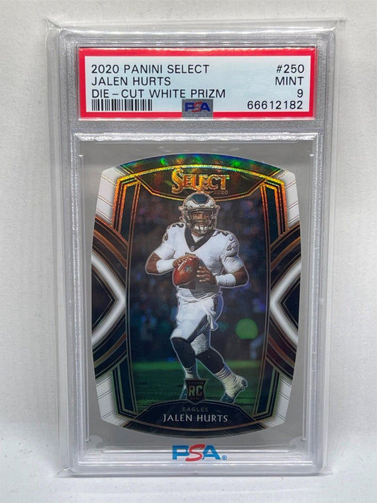 JALEN HURTS 2020 SELECT CLUB LEVEL DIE CUT WHITE PRIZM RC # 250 PSA 9 POP 10