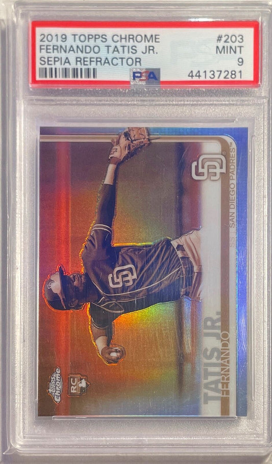 FERNANDO TATIS JR. 2019 TOPPS CHROME SEPIA REFRACTOR RC #203 PSA 9 MINT