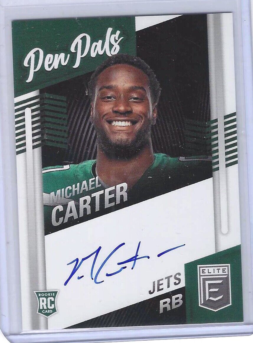 MICHAEL CARTER 2021 DONRUSS ELITE PEN PALS BLUE INK ON CARD AUTO RC #PP-MCA