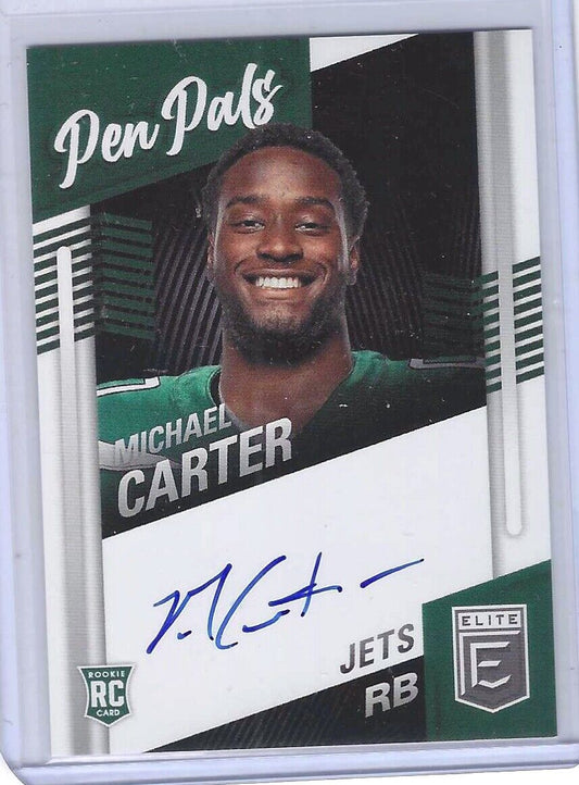 MICHAEL CARTER 2021 DONRUSS ELITE PEN PALS BLUE INK ON CARD AUTO RC #PP-MCA