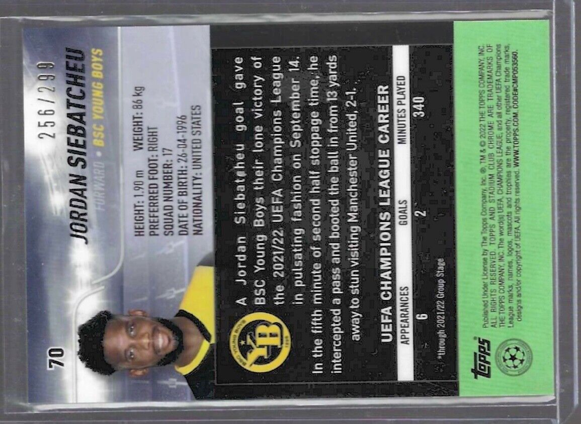 JORDAN SIEBATCHEU 2021-22 TOPPS STADIUM CLUB NEGATIVE REFRACTOR RC #D 256/299
