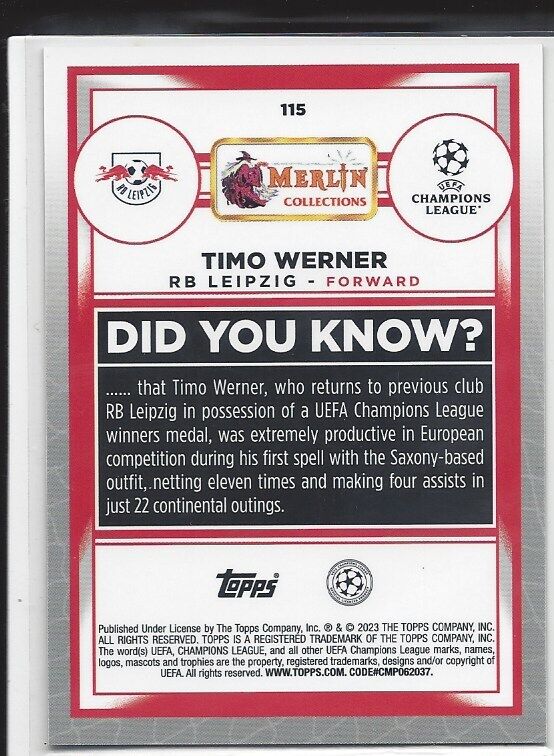 TIMO WERNER 2022-23 TOPPS MERLIN CHROME VINTAGE SP REFRACTOR #115