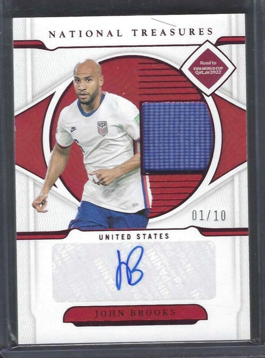 JOHN BROOKS 2021-22 PANINI NATIONAL TREASURES RED FOIL USA PATCH AUTO #D 01/10