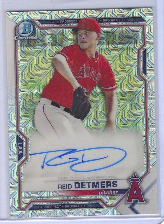 REID DETMERS 2021 BOWMAN CHROME SILVER MOJO MEGA REFRACTOR PROSPECT AUTO #BMA-RD