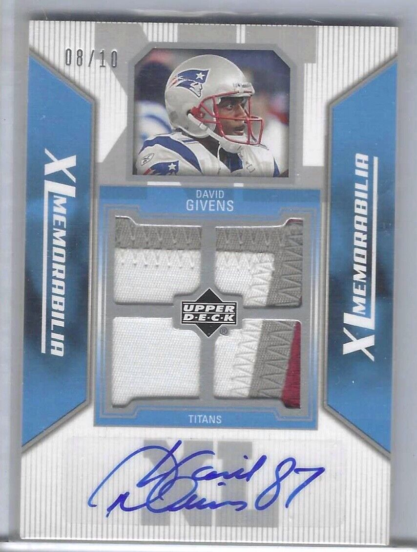 DAVID GIVENS 2004 UPPER DECK XL MEMORABILIA QUAD PATCH AUTO #D /10