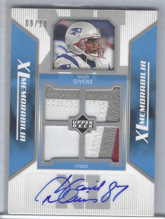 DAVID GIVENS 2004 UPPER DECK XL MEMORABILIA QUAD PATCH AUTO #D /10