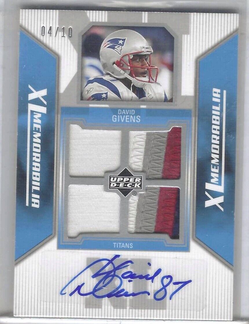 DAVID GIVENS 2004 UPPER DECK XL MEMORABILIA QUAD PATCH AUTO #D /10