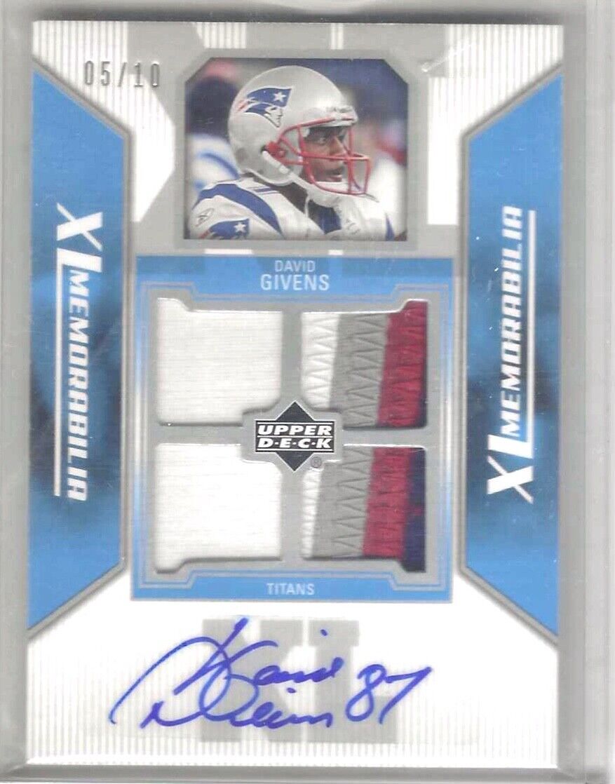 DAVID GIVENS 2004 UPPER DECK XL MEMORABILIA QUAD PATCH AUTO #D /10