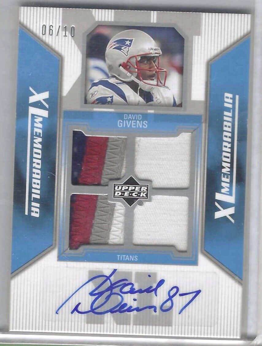 DAVID GIVENS 2004 UPPER DECK XL MEMORABILIA QUAD PATCH AUTO #D /10