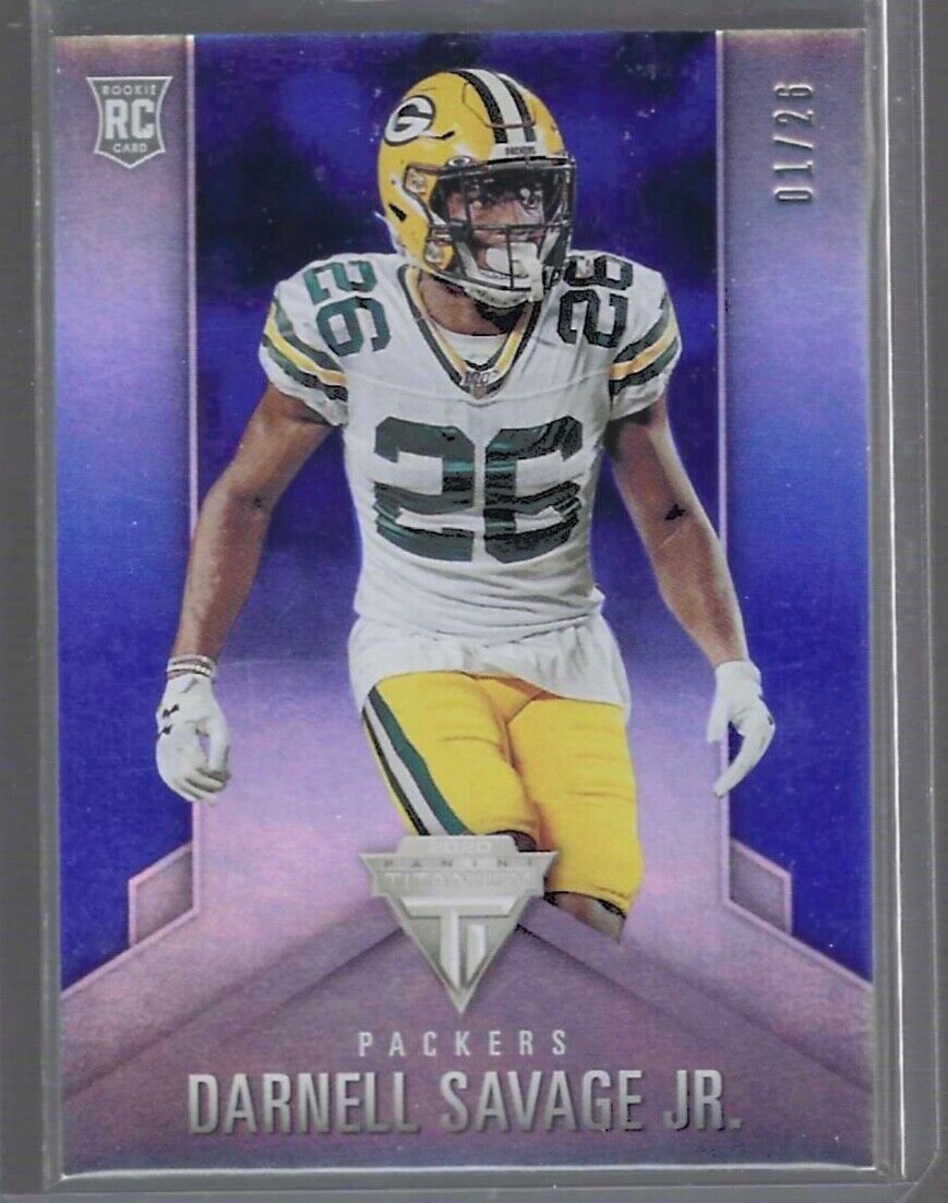 DARNELL SAVAGE JR 2019 PANINI CHRONICLES TITANUM BLUE FOIL ROOKIE RC #D 01/26