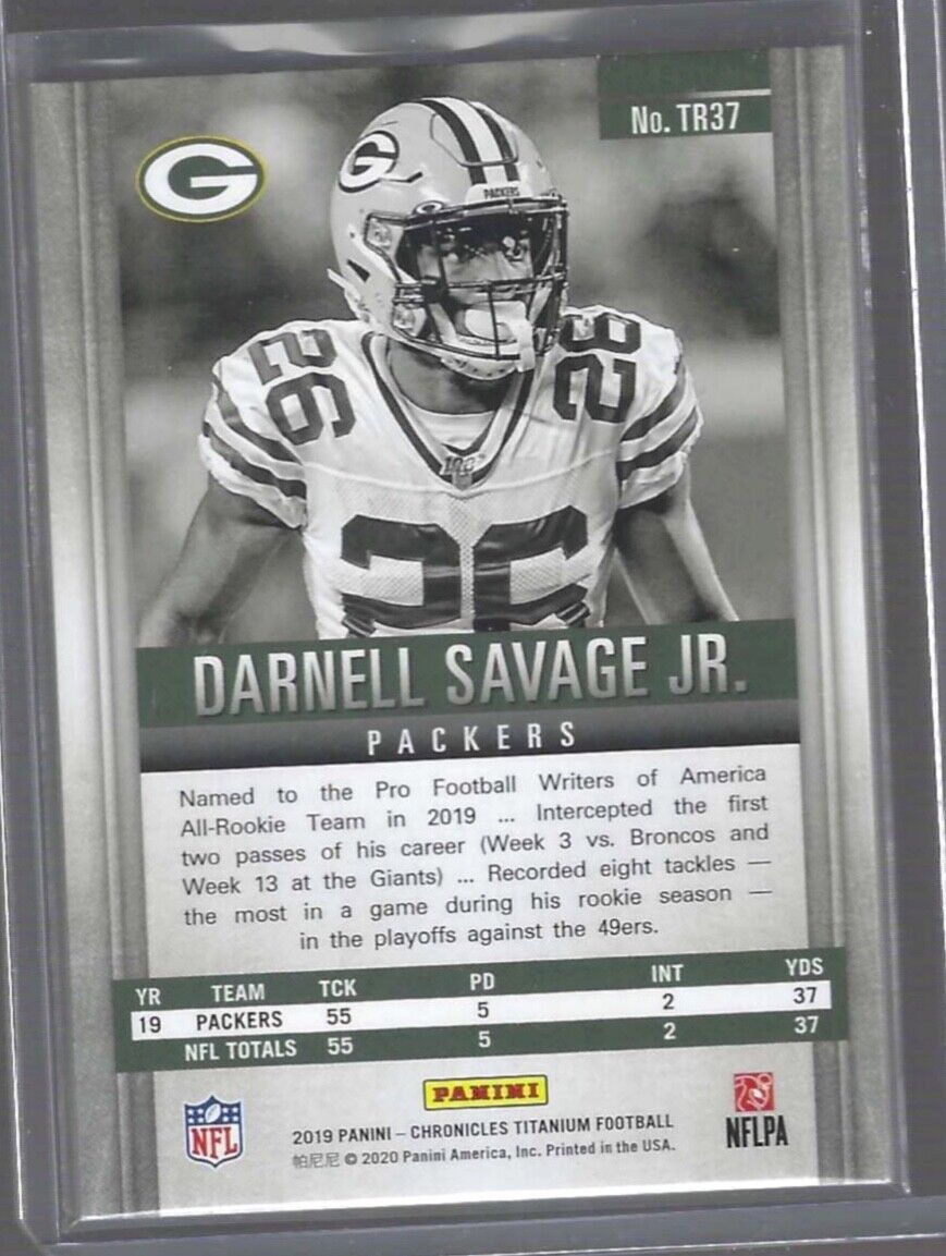 DARNELL SAVAGE JR 2019 PANINI CHRONICLES TITANUM BLUE FOIL ROOKIE RC #D 01/26