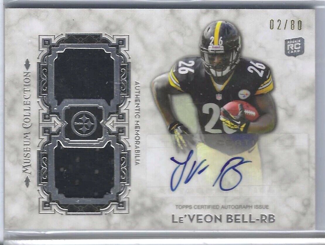 LE'VEON BELL 2013 TOPPS MUSEUM COLLECTION ROOKIE DUAL PATCH AUTO RC #D 02/80