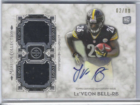LE'VEON BELL 2013 TOPPS MUSEUM COLLECTION ROOKIE DUAL PATCH AUTO RC #D 02/80