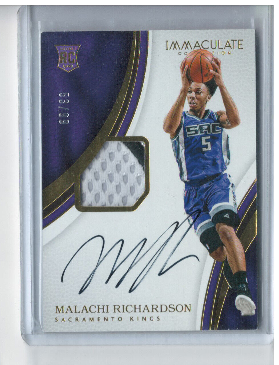 MALACHI RICHARDSON 2016-17 PANINI IMMACULATE ROOKIE PATCH AUTO ON CARD #D 53/99