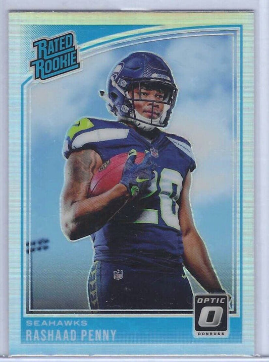RASHAAD PENNY 2018 DONRUSS OPTIC SILVER HOLO RATED ROOKIE RC #168