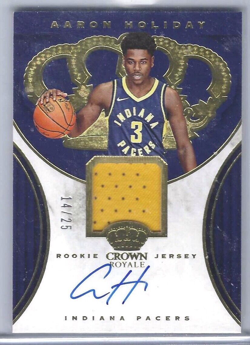 AARON HOLIDAY 2018-19 CROWN ROYALE GOLD ROOKIE PATCH AUTO RC #D 14/25