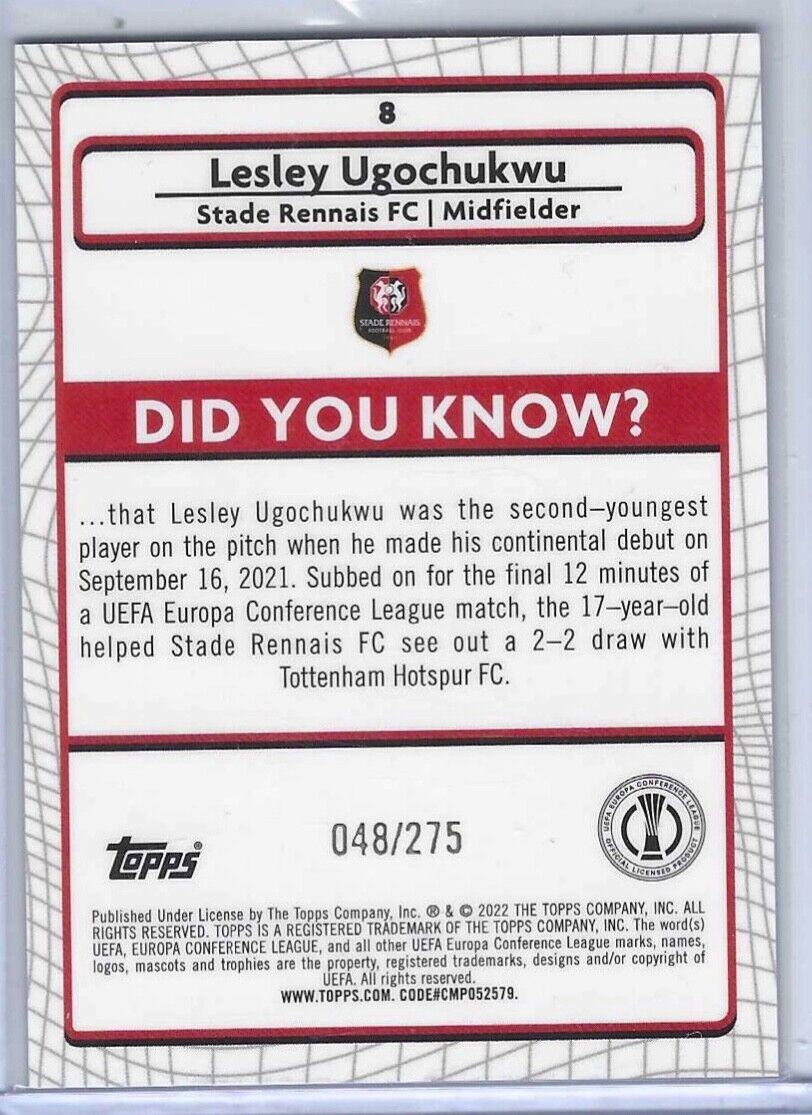 LESLEY UGOCHUKWU 2021-22 TOPPS MERLIN PINK MOJO REFRACTOR ROOKIE RC #D 048/275