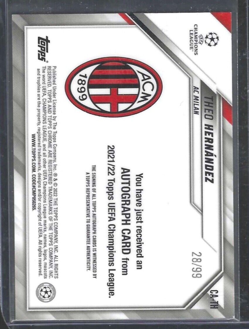 THEO HERNANDEZ 2021-22 TOPPS CHROME UEFA GREEN REFRACTOR AUTO #D 28/99