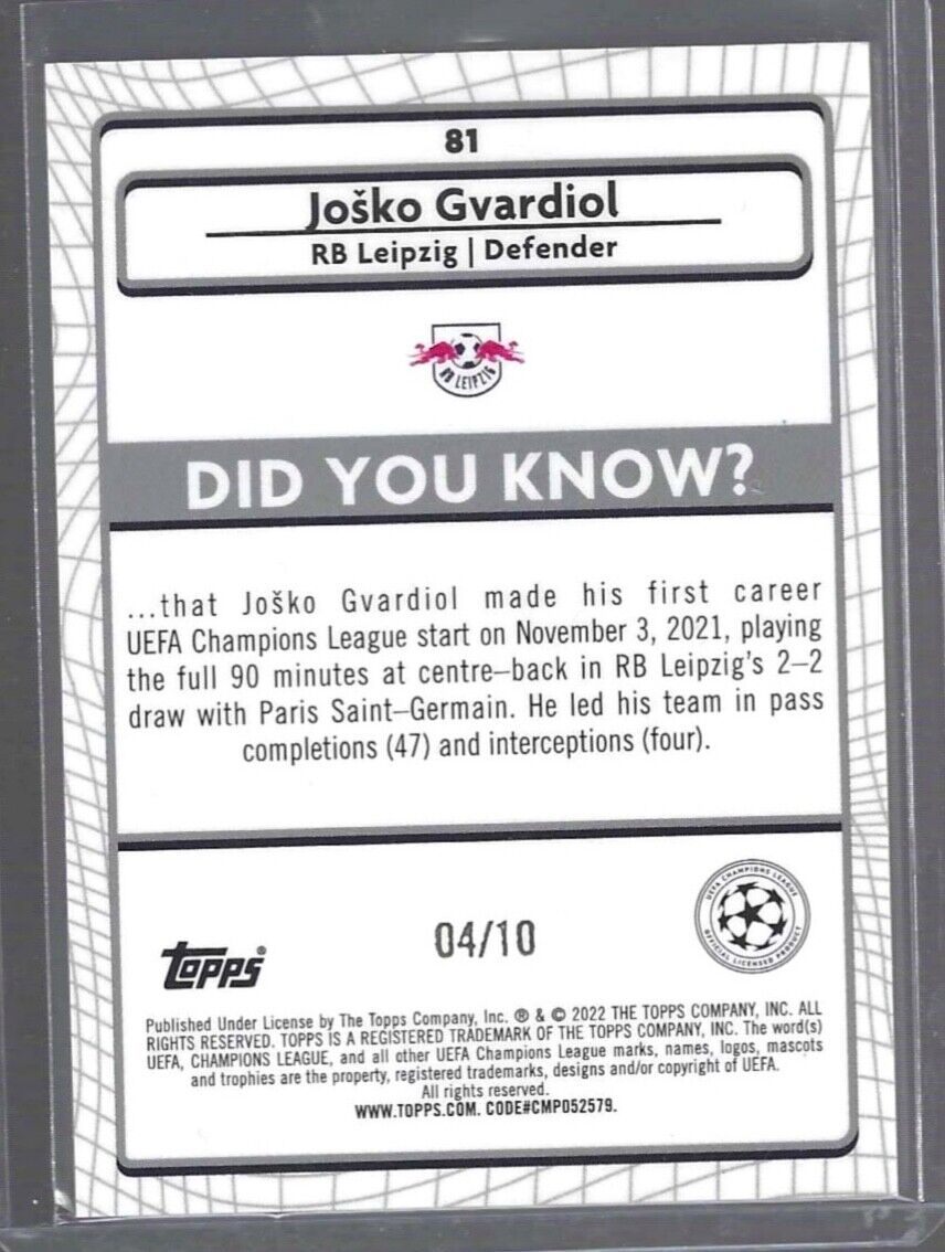 JOSKO GVARDIOL 2021-22 TOPPS MERLIN RED REFRACTOR ROOKIE RC #D 04/10