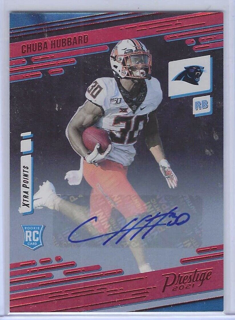 CHUBA HUBBARD 2021 PANINI PRESTIGE XTRA POINTS RED ROOKIE AUTO RC #241
