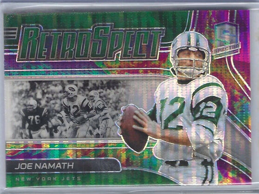 JOE NAMATH 2021 PANINI SPECTRA NEON GREEN LIGHT PRIZM RETROSPECT INSERT #D 46/99